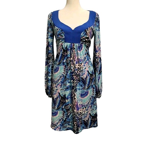 Laundry By Design Dress Womens Size 2 V Neck Long Sleeve Multicolored Retro - Picture 1 of 12